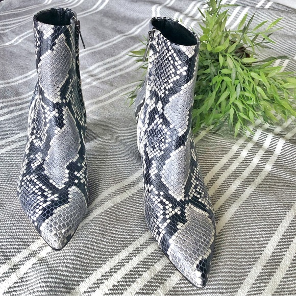 MARC FISHER Jarli Snake Print Leather Heeled Booties - Picture 3 of 13